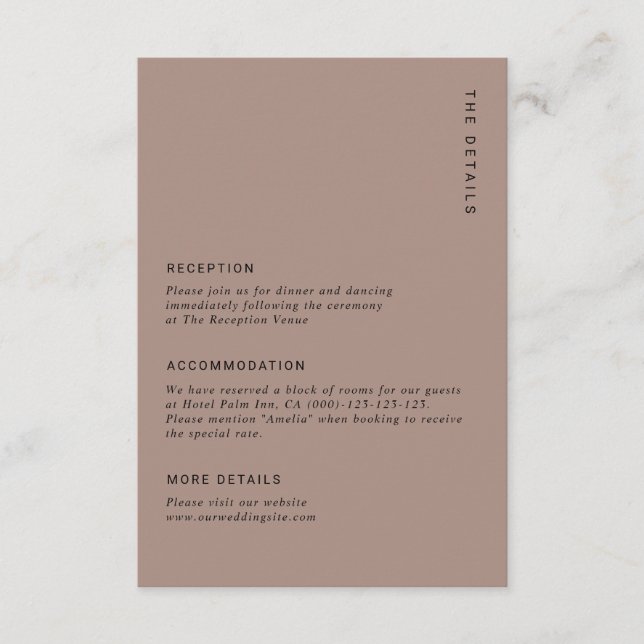 Boho Minimalist Brown Modern Wedding Details Enclosure Card (Front)