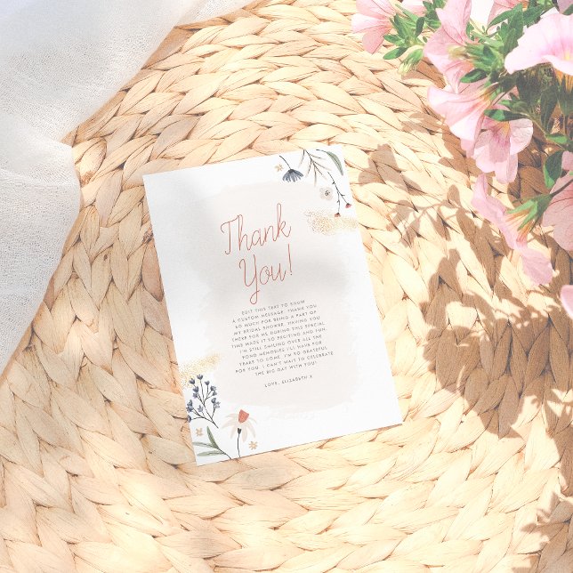 Boho Minimalist Brushstroke Floral Bridal Shower Thank You Card (Creator Uploaded)