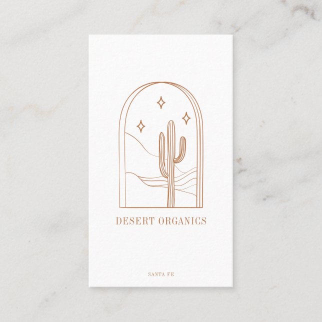 Boho Minimalist Cactus Line Art Logo Terracotta QR Business Card (Front)