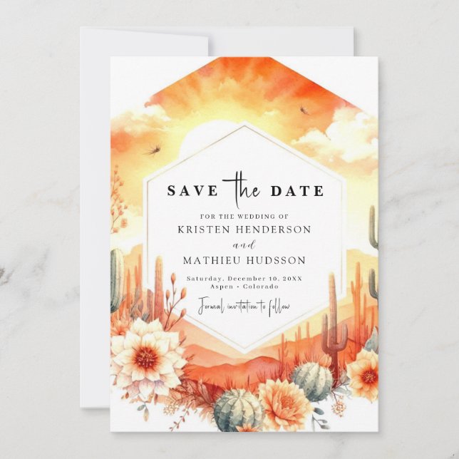 Boho Minimalist Cactus Wedding Save The Date (Front)