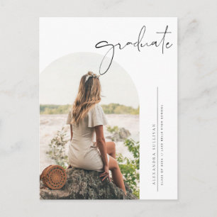 Boho Minimalist Calligraphy Arch Photo Graduation Announcement Postcard