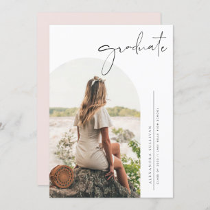 Boho Minimalist Calligraphy Arch Photo Graduation Invitation