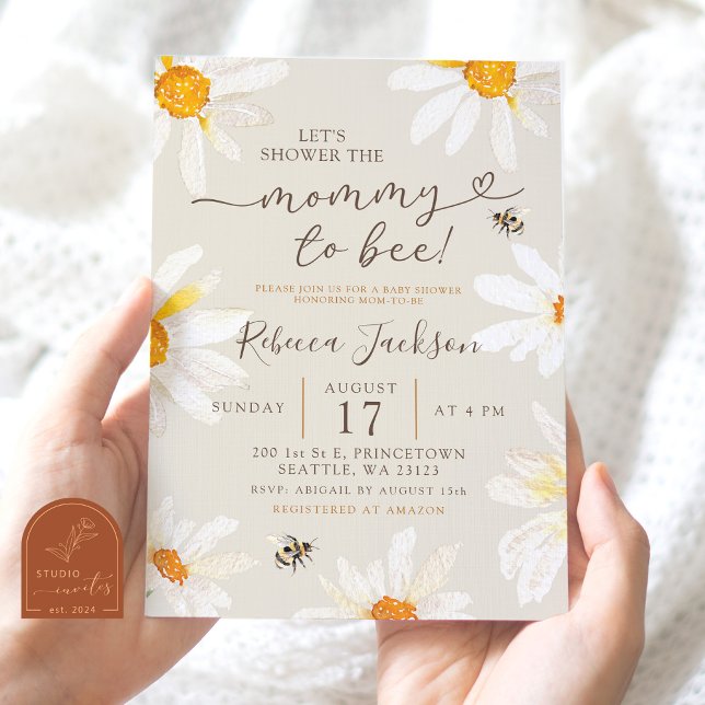 Boho Minimalist Daisy Mummy to Bee Baby Shower Invitation (Creator Uploaded)