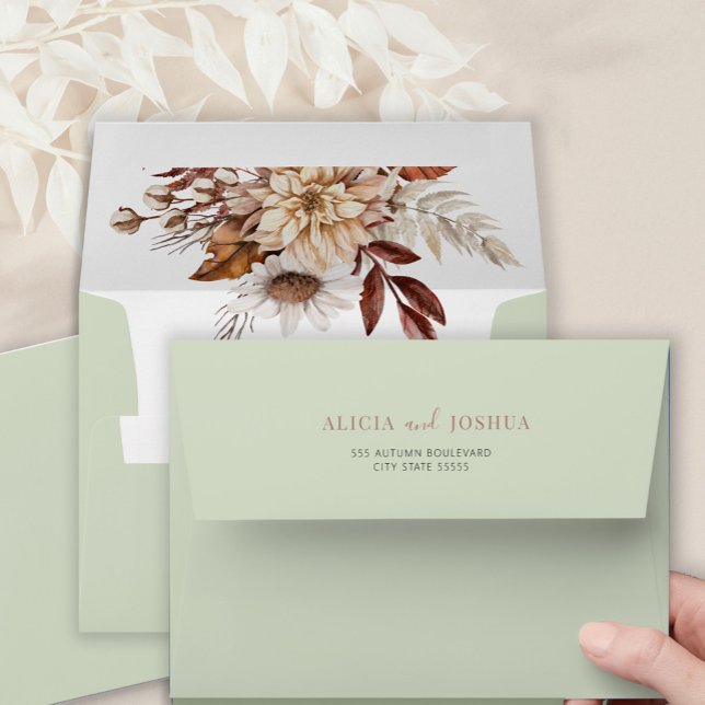 Boho minimalist elegant fall floral green wedding  envelope (Creator Uploaded)