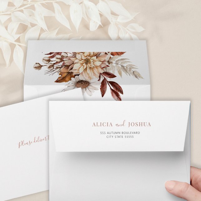Boho minimalist elegant fall floral wedding  envelope (Creator Uploaded)