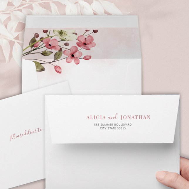 Boho minimalist elegant pink floral wedding  envelope (Creator Uploaded)