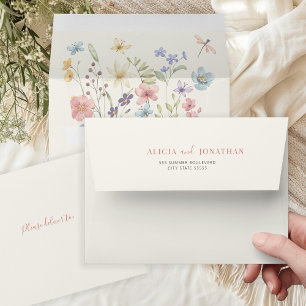 Boho minimalist elegant wildflowers wedding envelope
