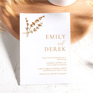 Boho Minimalist Fall Orange Floral Wedding Invitation