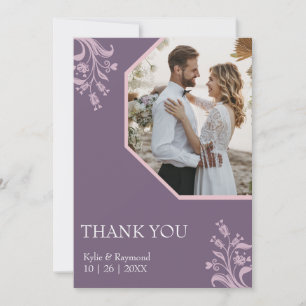 Boho Minimalist Floral Chinese Violet Wedding Thank You Card