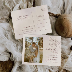 Boho Minimalist Floral Wedding Save the Date Invitation Postcard