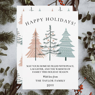 Boho Minimalist Hand Drawn Christmas Trees Holiday Card