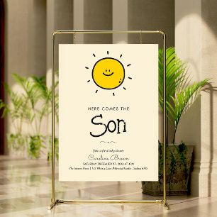 Boho Minimalist Here comes the Sun Baby shower Poster
