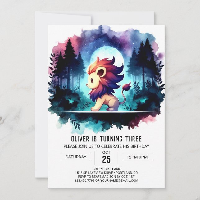 Boho Minimalist Lion Birthday Invitation (Front)