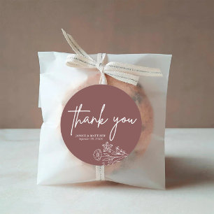 Boho Minimalist Mauve Thank You Wedding Favour Classic Round Sticker