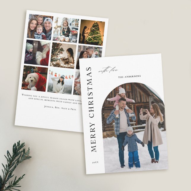 Boho Minimalist Modern Photo Christmas Family Holiday Card (family christmas card photo collage modern minimalist boho arch elegant stylish classy)