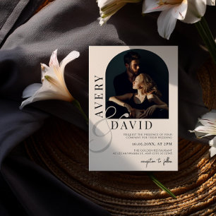 Boho Minimalist Modern Wedding Photo Arched Invitation