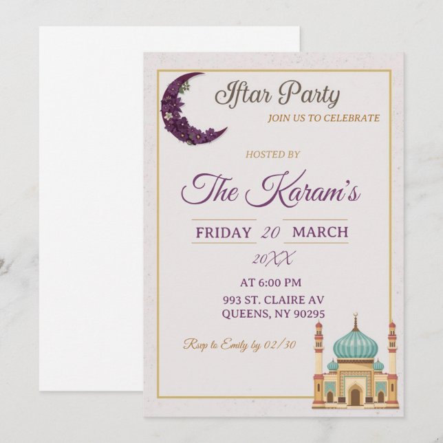Boho  Minimalist Mosque Ramadan Iftar Party  Invitation (Front/Back)