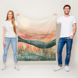 Boho Minimalist Mountain - Earthy Nature-Inspired Fleece Blanket
