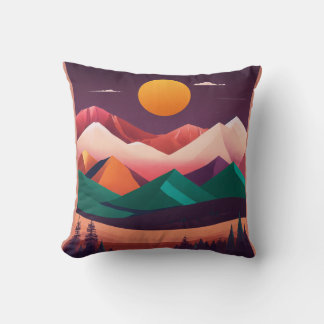 Boho Minimalist Mountain Landscape Art Cushion