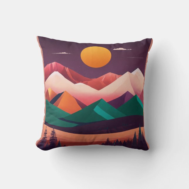 Boho Minimalist Mountain Landscape Art Cushion (Front)