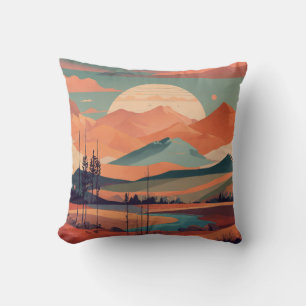 Boho Minimalist Mountain Landscape Design Cushion