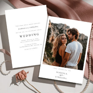 Boho Minimalist Mountain Sunset Photo Wedding Invitation
