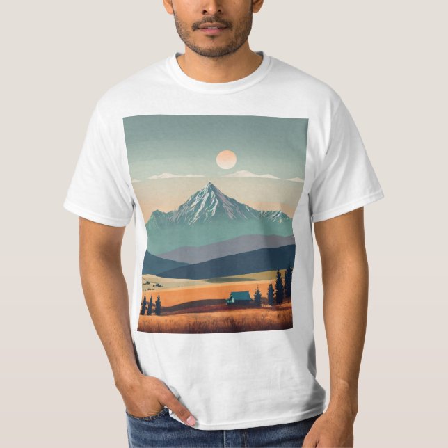 "Boho Minimalist Mountain Vibes Tee" T-Shirt (Front)