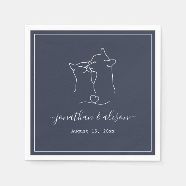 Boho Minimalist Navy Blue Engagement Wedding Napkin (Front)