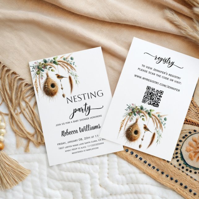 Boho Minimalist Nesting Party Bird Baby Shower Invitation (Creator Uploaded)