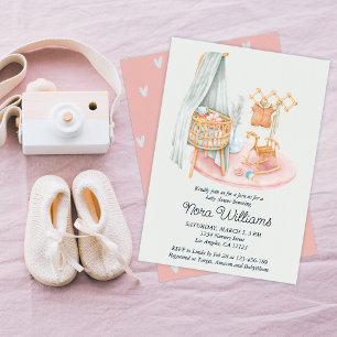 Boho Minimalist Nursery Girl Baby Shower  Invitation