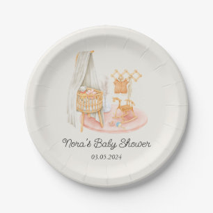 Boho Minimalist Nursery Girl Baby Shower Paper Plate
