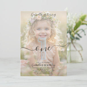 Boho Minimalist One Girl Photo 1st Birthday  Invitation