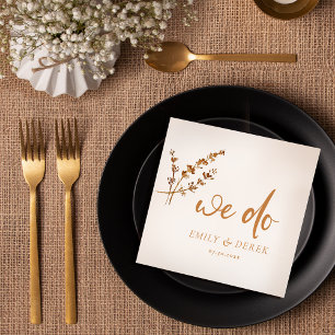 Boho Minimalist Orange Floral Wedding Napkin