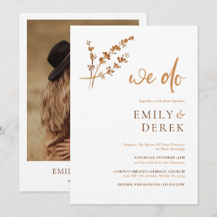 Boho Minimalist Photo Burnt Orange Floral Wedding Invitation