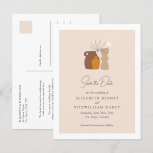 Boho Minimalist Plant Pots Save the Date  Announcement Postcard