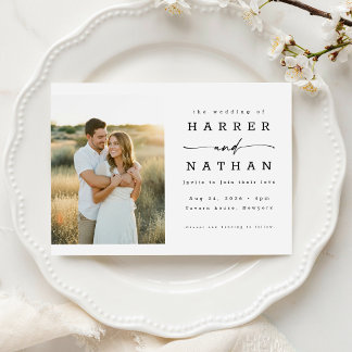 Boho Minimalist QR Code Photo Wedding Invitation