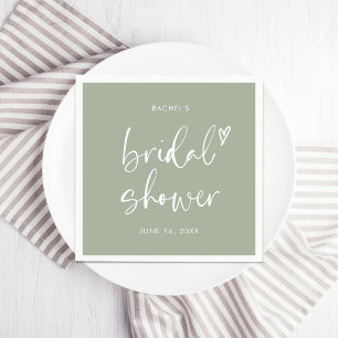 Boho Minimalist Sage Green Bridal Shower Napkin