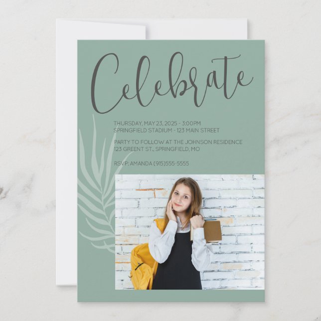 Boho Minimalist Sage Green Graduation Invitation (Front)