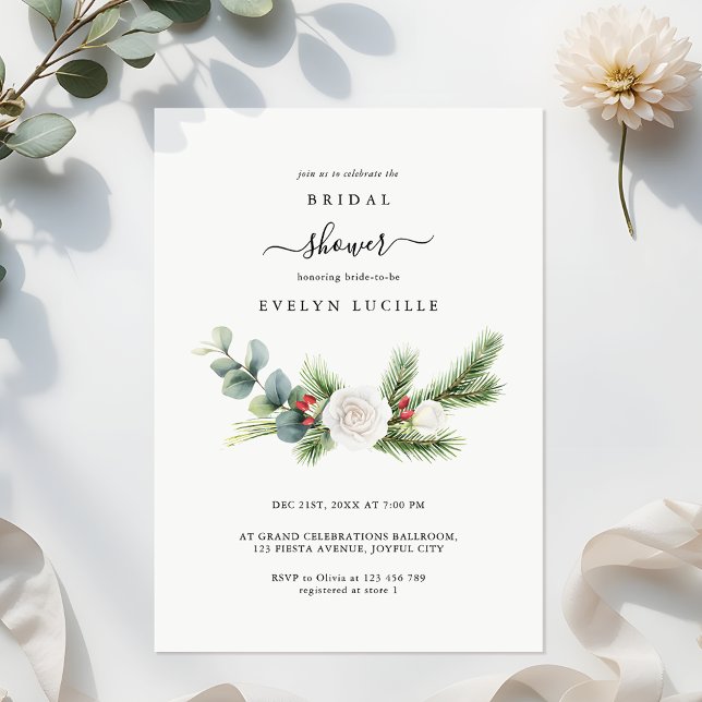 Boho Minimalist Script Evergreen Bridal Shower Invitation (Creator Uploaded)