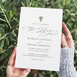Boho Minimalist Script Olive Green Wedding  Invitation