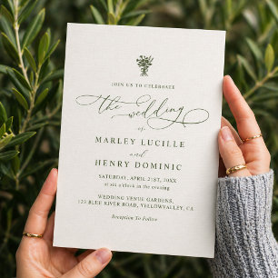 Boho Minimalist Script Olive Green Wedding  Invitation