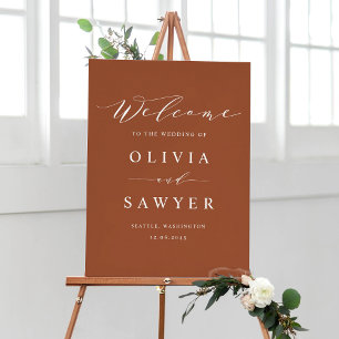 Boho Minimalist Script Terracotta Wedding Welcome Poster