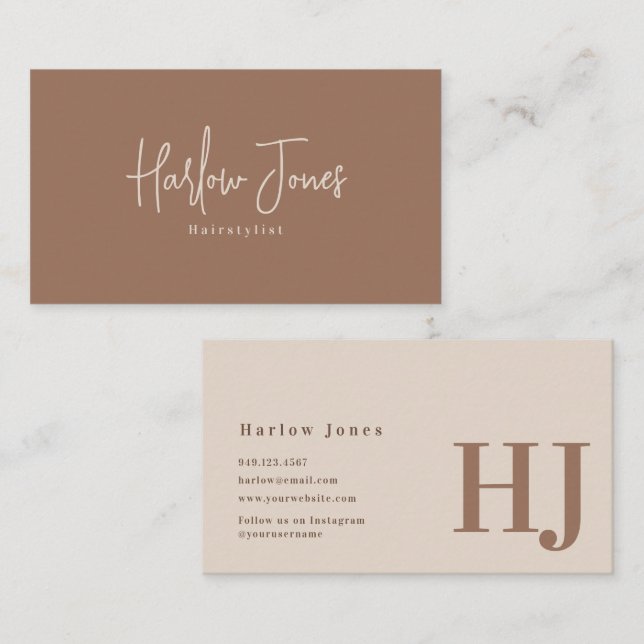 Boho Minimalist Signature Neutral Tone Business Card (Front/Back)