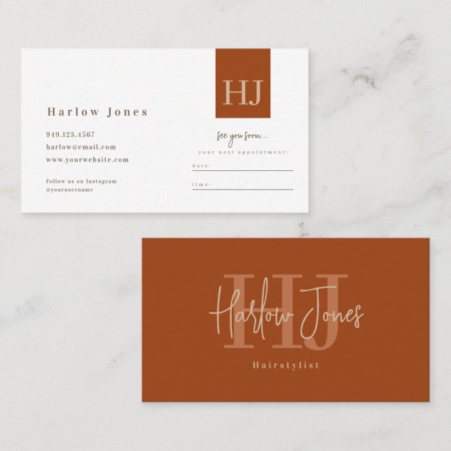Boho Minimalist Signature Terracotta Appointment  Business Card (Front/Back)