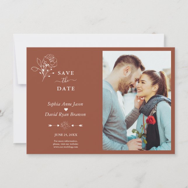 Boho Minimalist Simple Terracotta Photo Wedding Save The Date (Front)