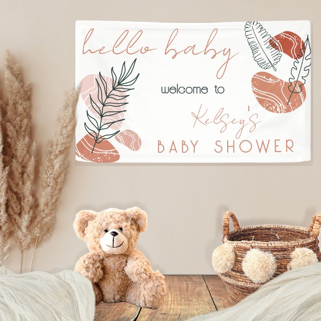 Boho Minimalist Terracotta Blush Hello Baby Shower Banner (Creator Uploaded)
