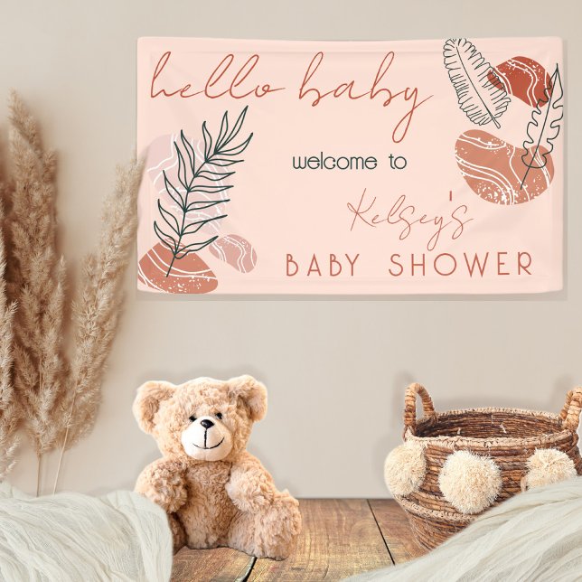 Boho Minimalist Terracotta Blush Hello Baby Shower Banner (Creator Uploaded)