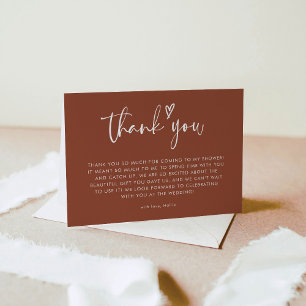 Boho Minimalist Terracotta Bridal Shower Thank You Card