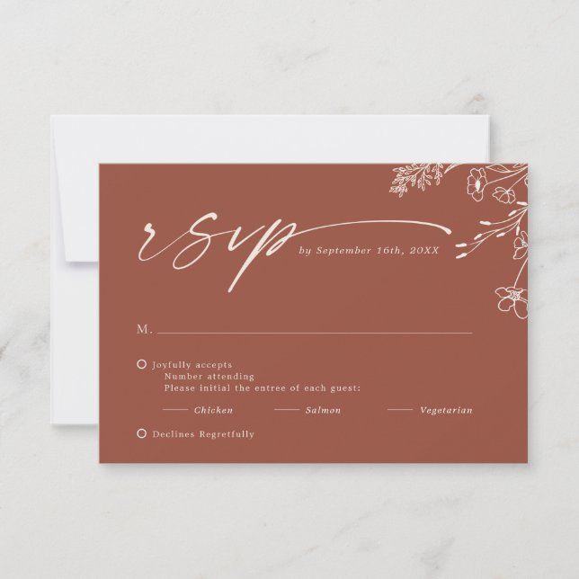 Boho Minimalist Terracotta Burnt Orange Wedding RSVP Card (Front)