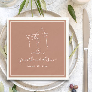 Boho Minimalist Terracotta Cats Engagement Wedding Napkin